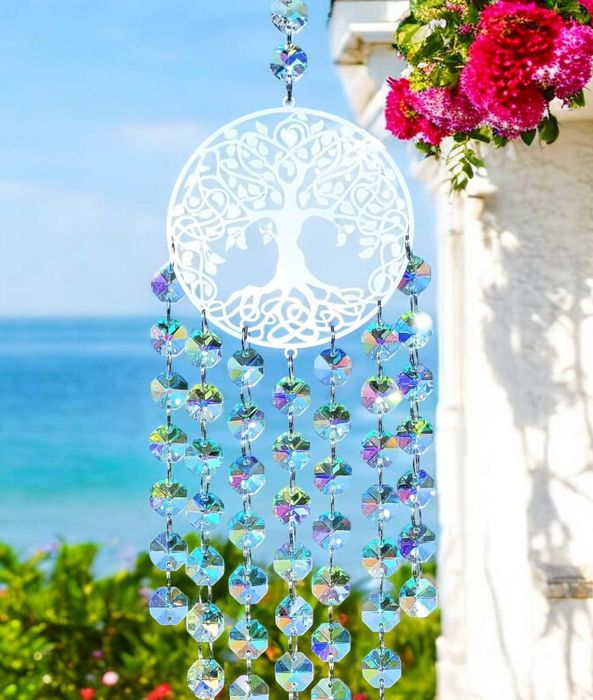 Łapacz Snów Słońca DRZEWO ŻYCIA Kolorowy SZKLANY Zawieszka na Okno