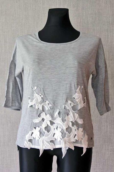 Szara bluzka z koronką i szyfonem Tom Tailor 40