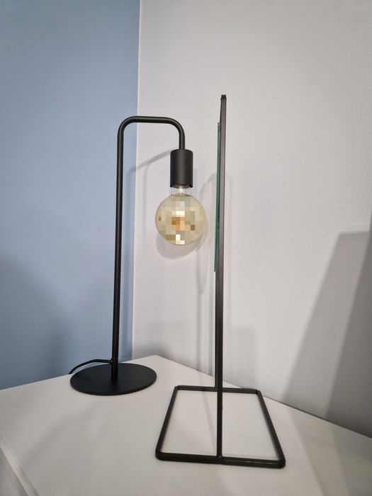 Lustro lusterko stojące metal czarny lampka żarówka loft lexman home&y