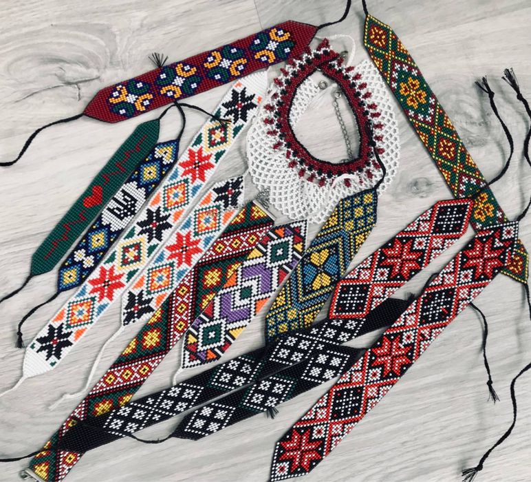 Стрічковий гердан чокер браслет силянка з бісеру