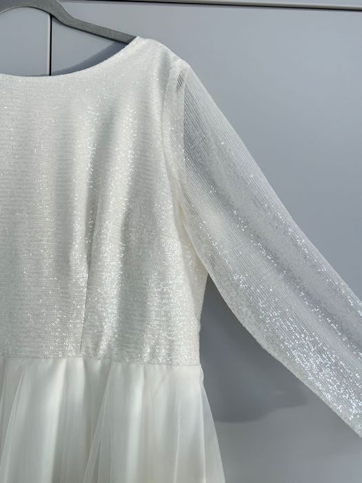 Suknia ślubna cekiny kremowa plus size 48 50 + sweterek