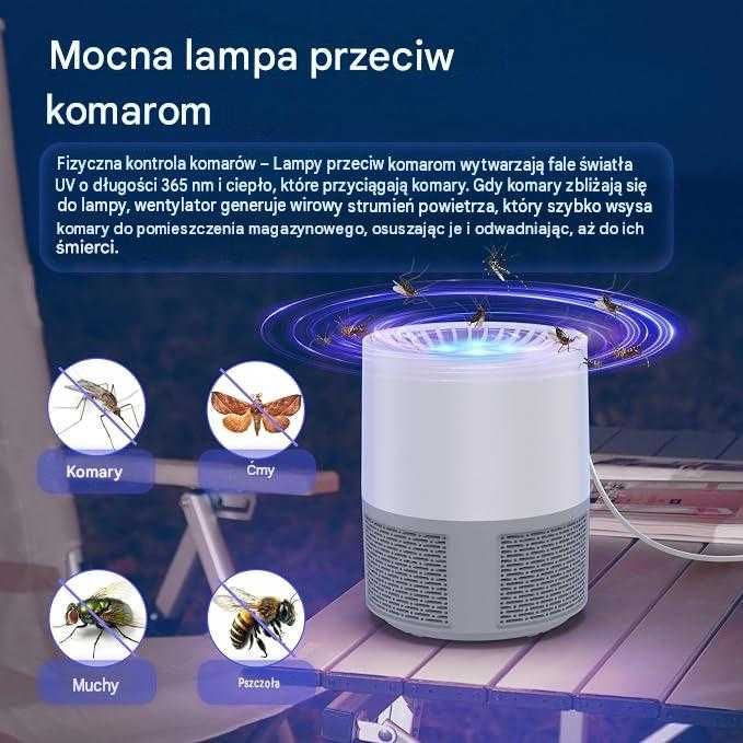 Lampa Owadobójcza UV Pułapka na Komary Muchy Wentylator USB