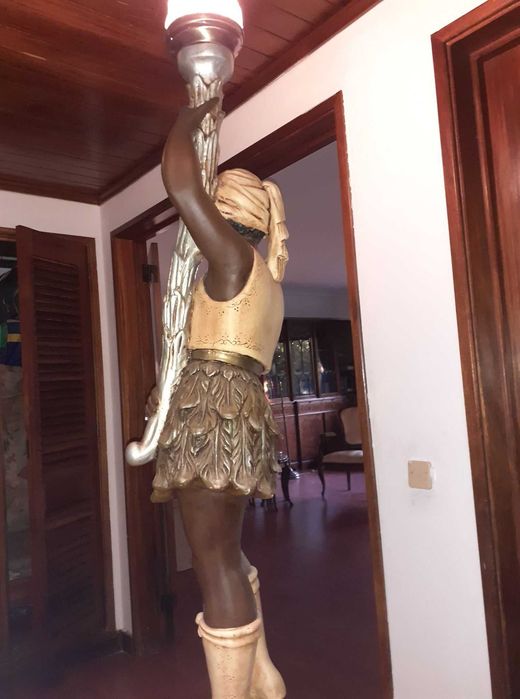 Candeeiro Pé Escravo Veneziano Madeira Policromada