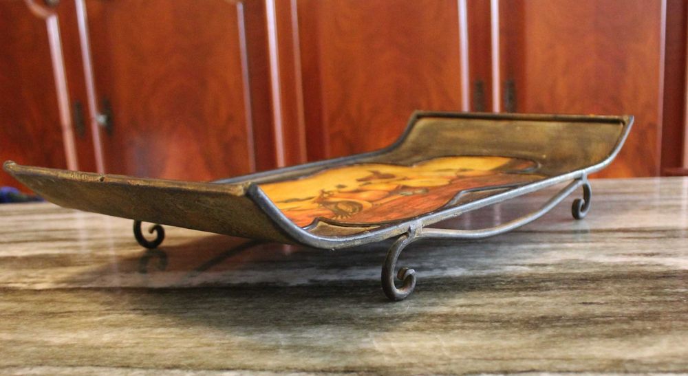 Bandeja, Travessa p frutas antiga em metal, estilo Art Déco com pernas