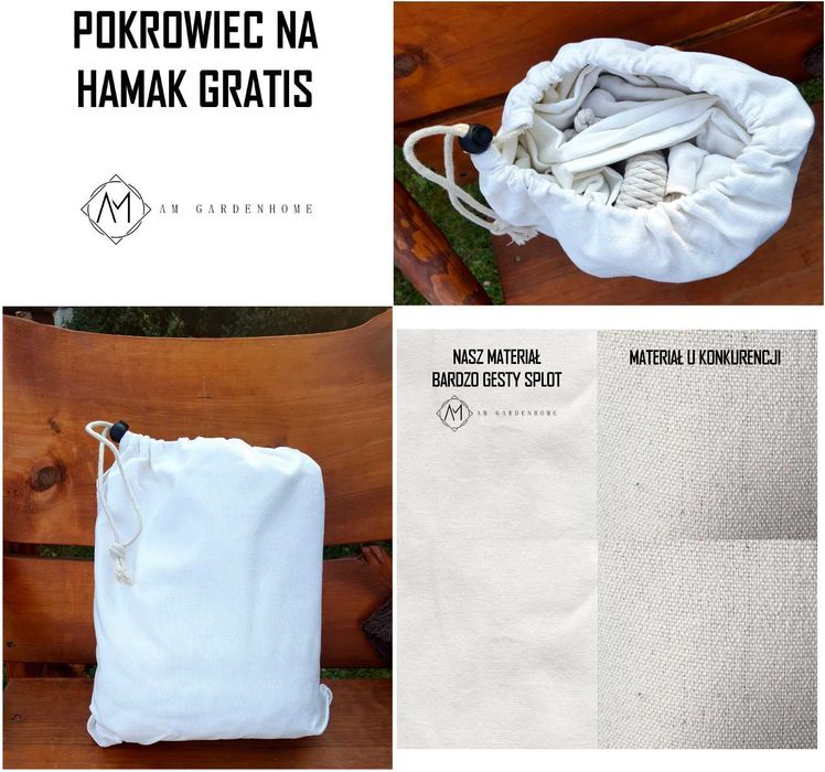 Hamak bawełniany Leżak brazylijski MAKRAMA Ecru / Grafit / Czarny XXL