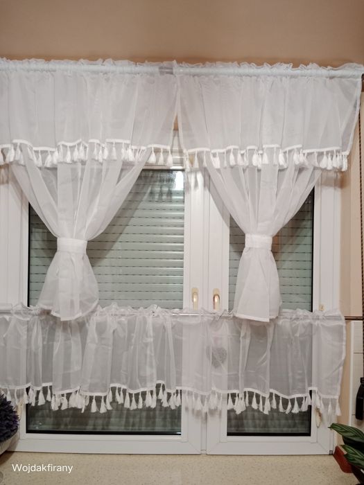 Firanka z zazdrostką woalowe Boho frędzle