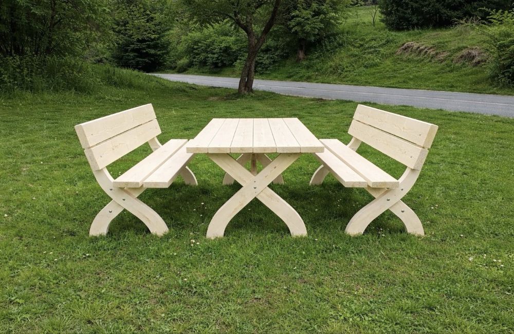 Zestaw ogrodowy drewniany – stół + 2 ławki (200 cm)