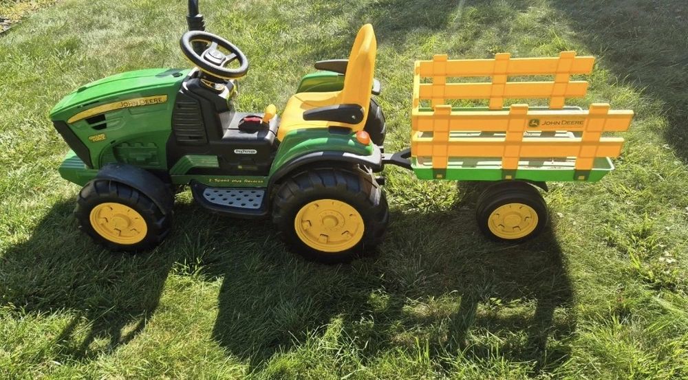 Peg Perego traktor, oryginał + duża przyczepa - John Deere - na akumulator 12V