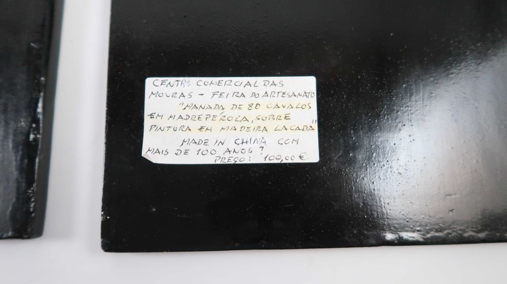 2 placas antigas da china com madrepérola - Cavalos
