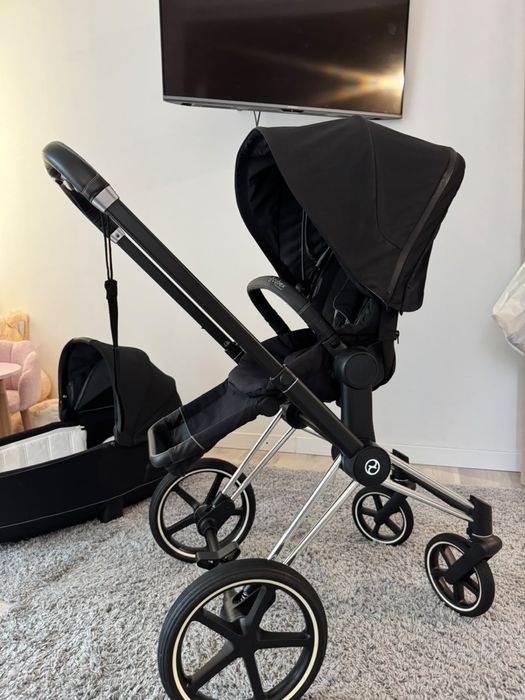 Преміальна коляска Cybex Priam 2 в 1 (Deep Black) + автокрісло в подарунок.