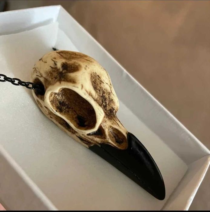 CZASZKA KRUKA naszyjnik i dwa obeliski XXL FLUORYT zielony i CYTRYN