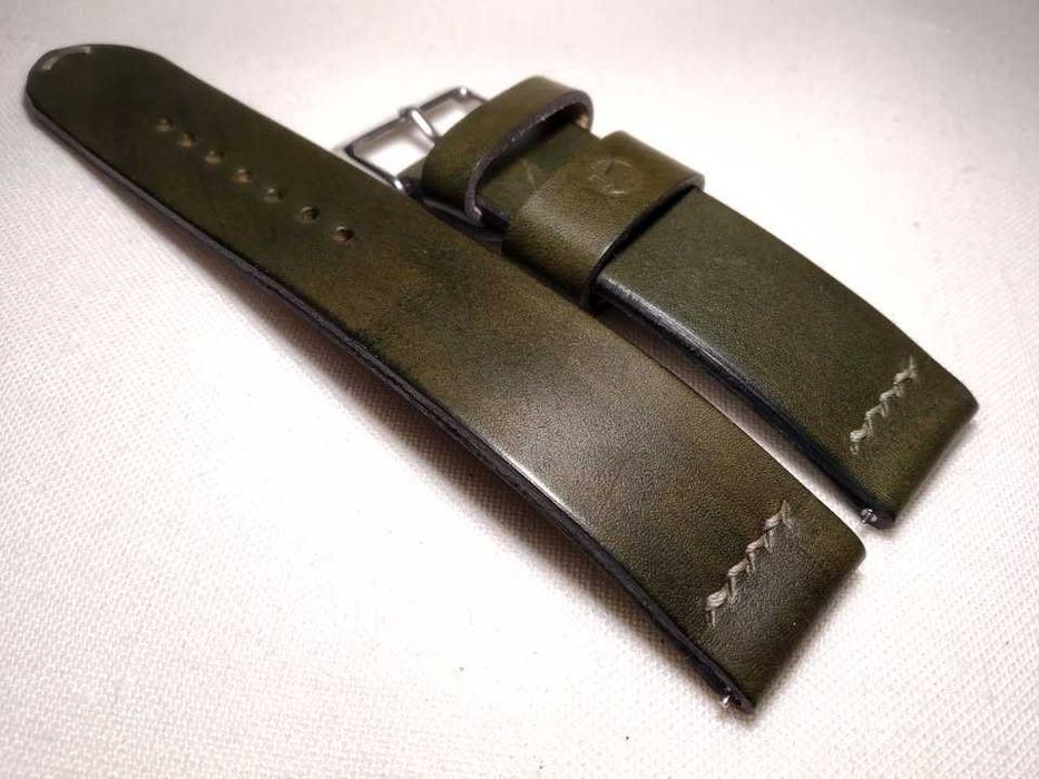 Skórzany pasek do zegarka 20 / 20 mm - skóra juchtowa ,kolor oliwkowy