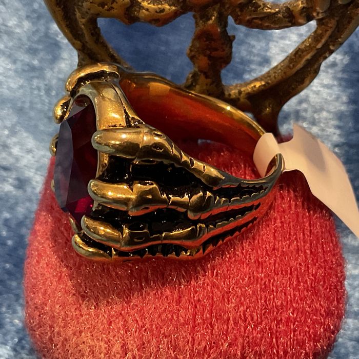 Anel garra de dragão oriental 18k pedra vermelha T22 m
