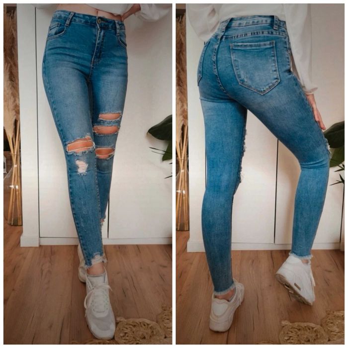 Jeansy z dziurami i wysokim stanem