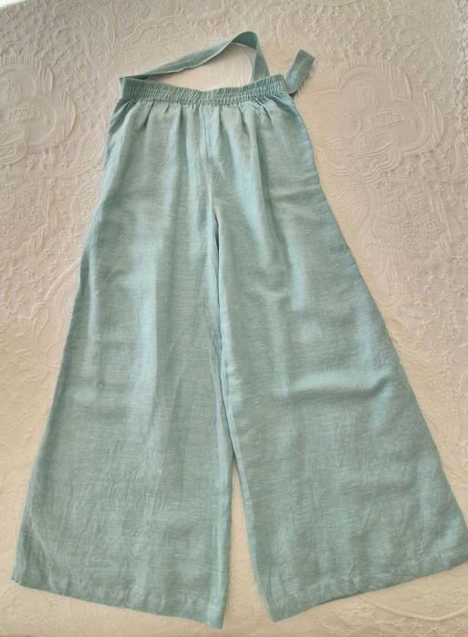 Calças de linho azul claras, tamanho 38