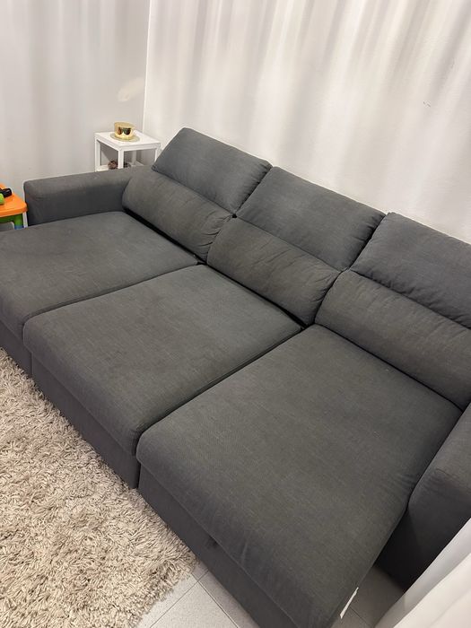 Sofá-cama de canto c/arrumação, cinza IKEA
