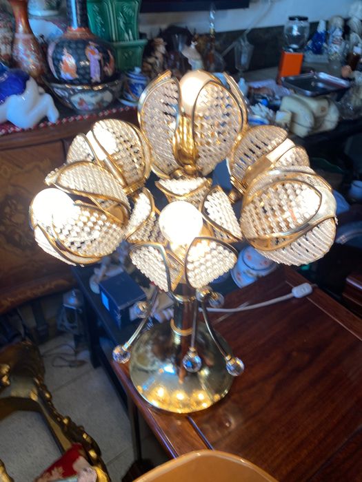 Candeeiro Art Deco Anos 60 Latão 59 cm 7 lumes