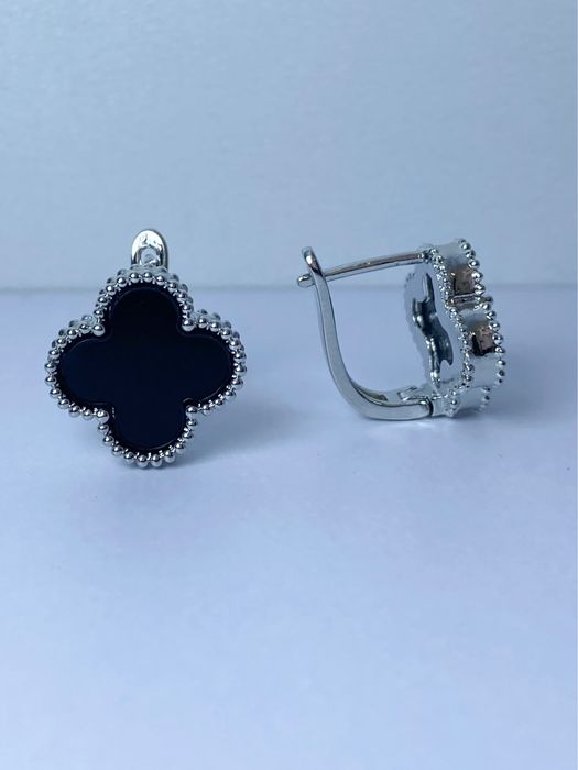 Комплект Клевер чорна емаль в сріблі