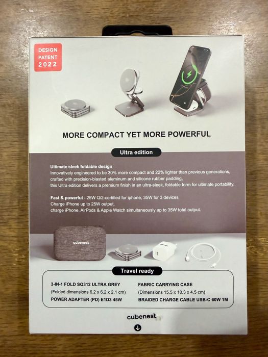 Cubenest SQ312 Ultra 3w1 Qi2.2 Składana ładowarka MagSafe 35W