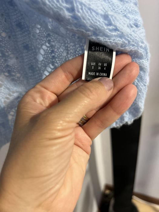 Camisola ocasional torção simples azul bebé tamanho S Shein