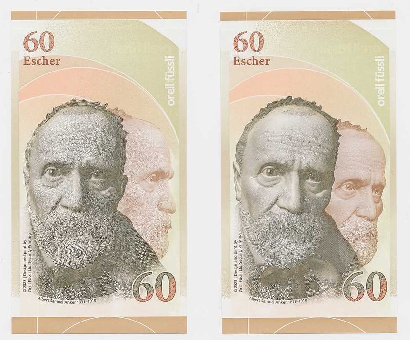 ESHER PORTRAITS - zestaw 2 banknotów testowych Orell Füssli , jak PWPW