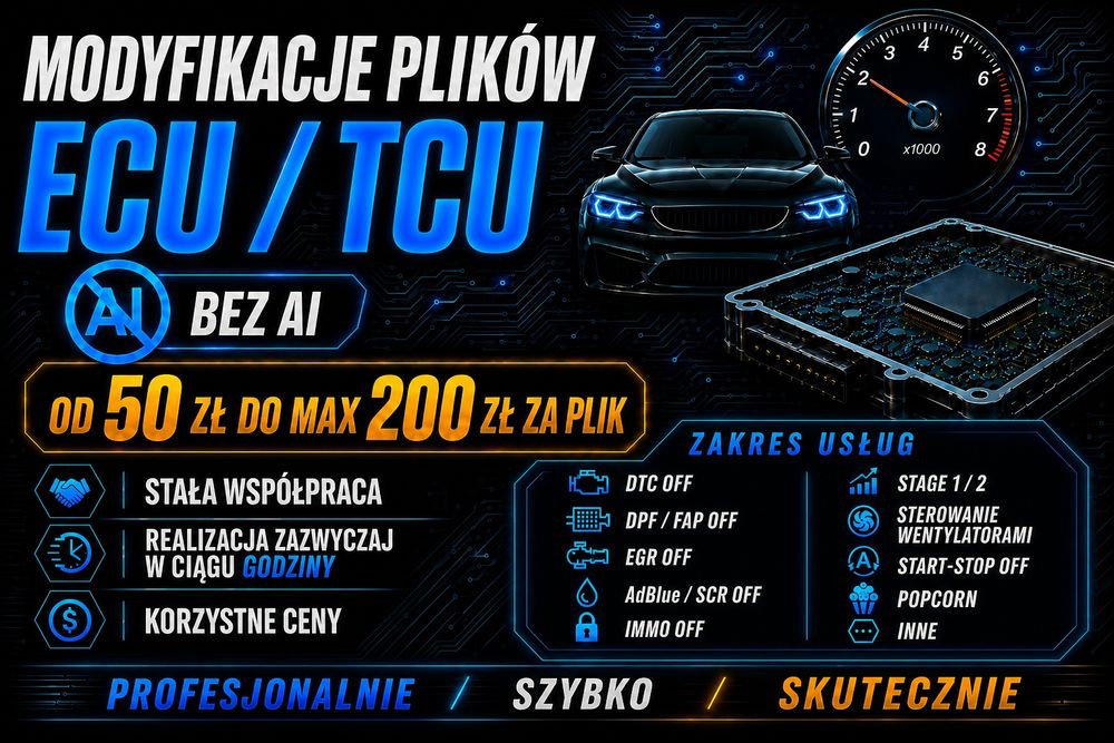 Modyfikacje plików ECU / TCU online od 50 do max 200 zł | Chiptuning, DPF, EGR, AdBlue, Immo, Stage 1/2 i inne | Winols | Tuning