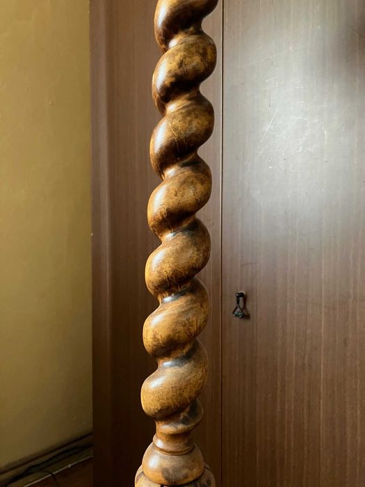 Lampa stojąca podłogowa egzotyczne drewno abażur PRL
