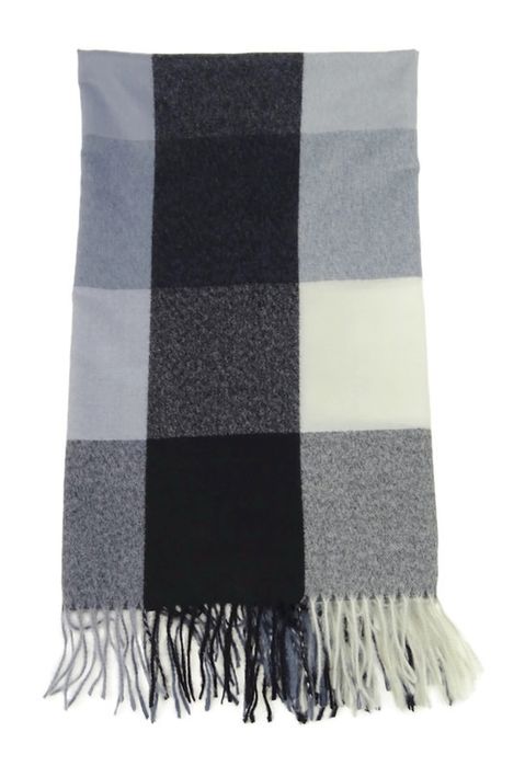 Chusta Damska Ciepła W Kratę Z Frędzlami Axd-13-8 Czarna