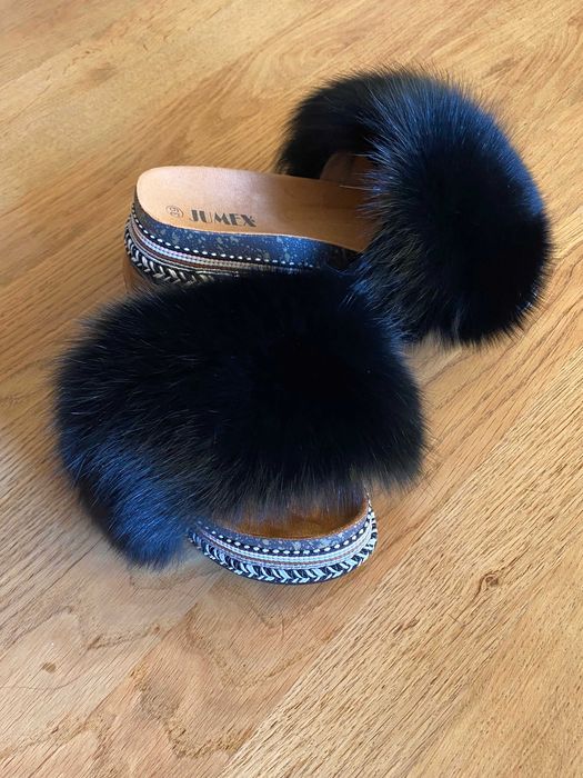 Klapki z naturalnym futrem z lisa 36-39 espadryle