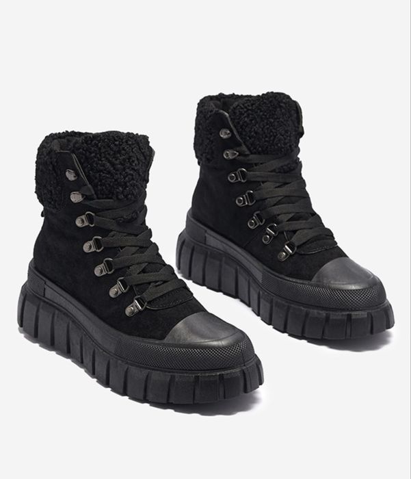 Botki czarne workery trapery gruba podeszwa sznurowane