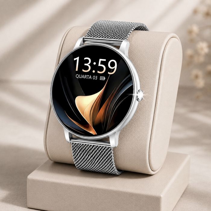 Smartwatch dourado e prateado novos em caixa
