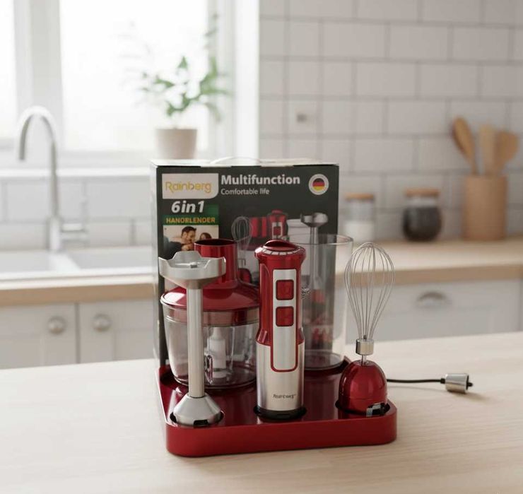 Занурювальний блендер Rainberg RB-2293 R 1200Вт 6 в 1 з підставкою