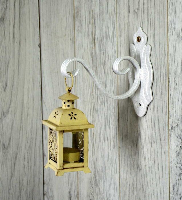 Wieszak Hak Uchwyt metalowy kuty na doniczkę - Biały Antyczny (W08)