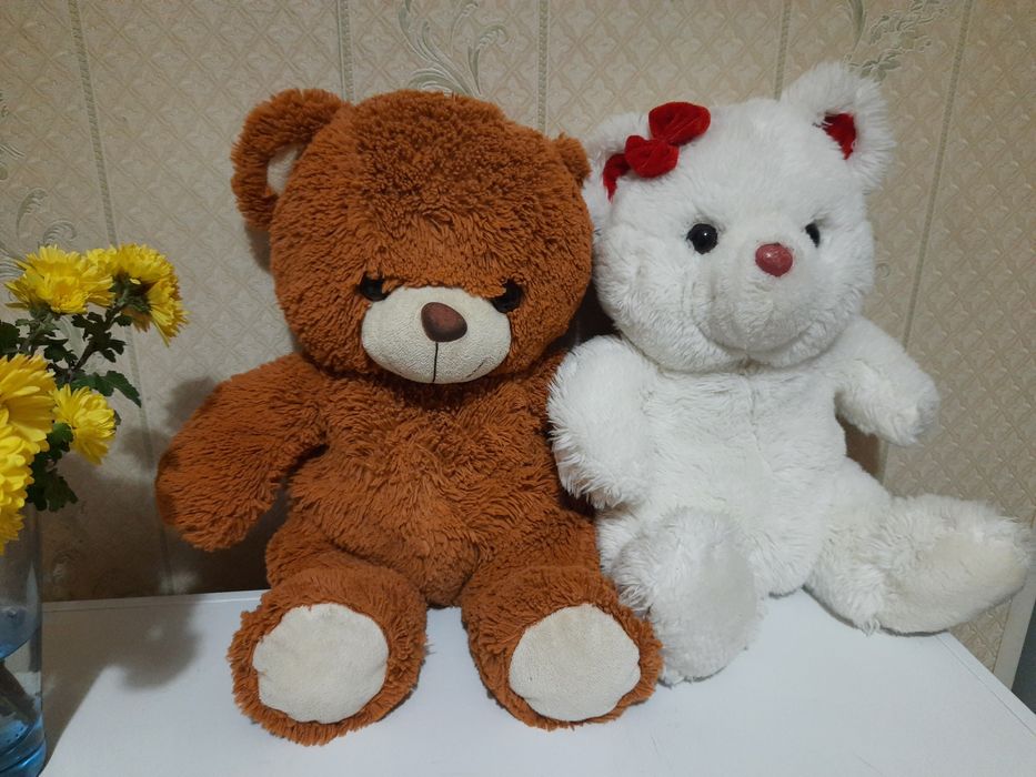 Мягкая игрушка мишка белый и коричневый