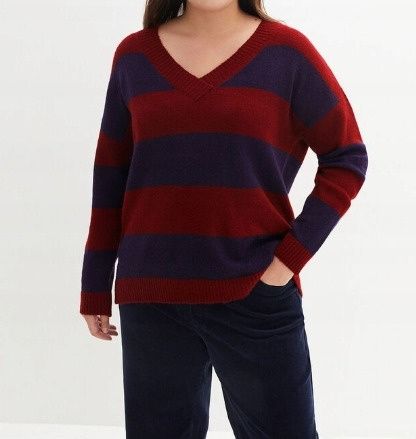 B.P.C sweter w paski z dekoltem w serek r.48/50