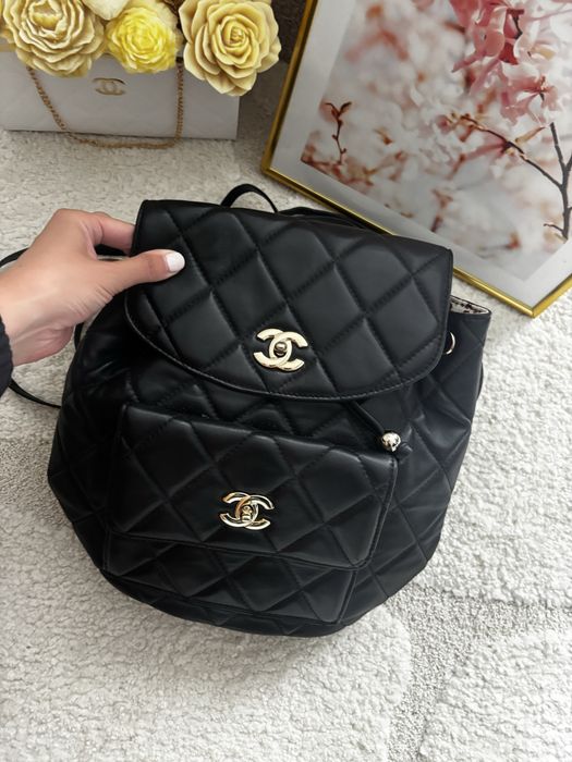 Plecak chanel skorzany czarny pikowany