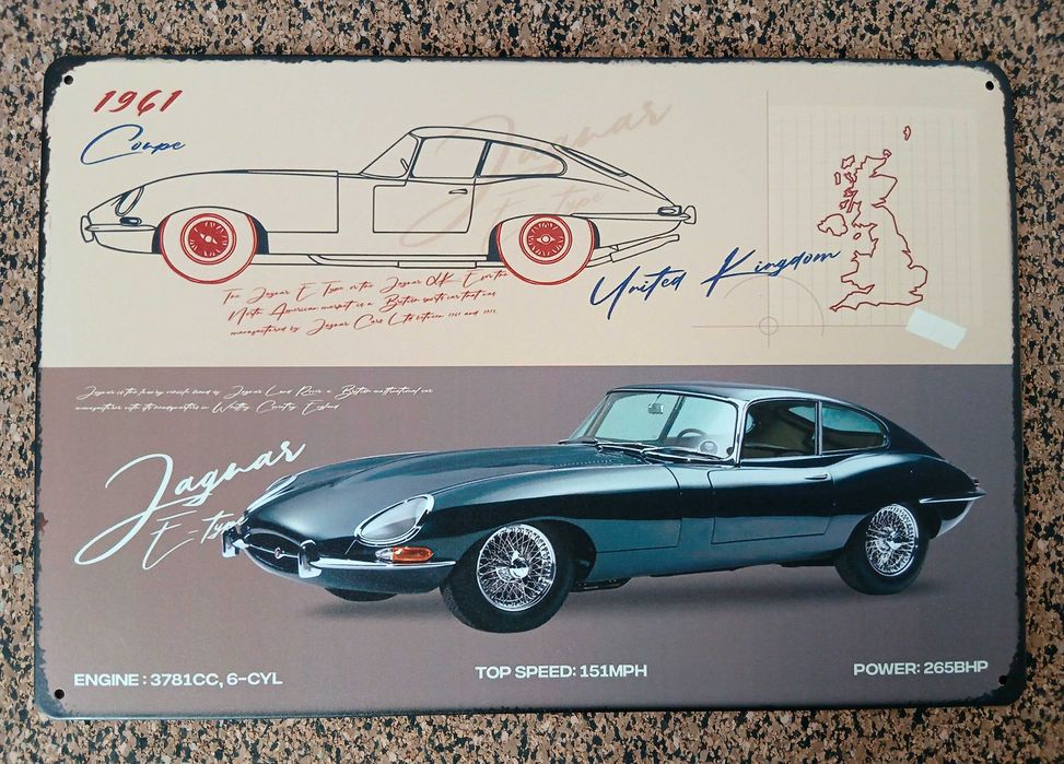 Poster - Jaguar E-Type de 1961 (metal, 30x20 cm)