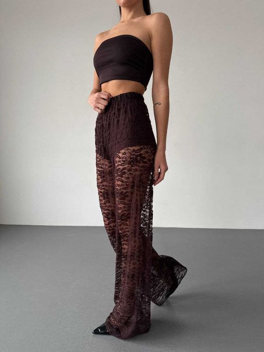 Жіночий костюм трійка гіпюрові штани + топ + шорти