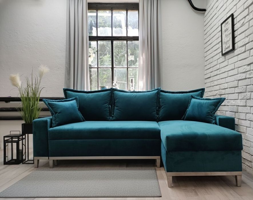 Narożnik,welur sprężyny,drewno