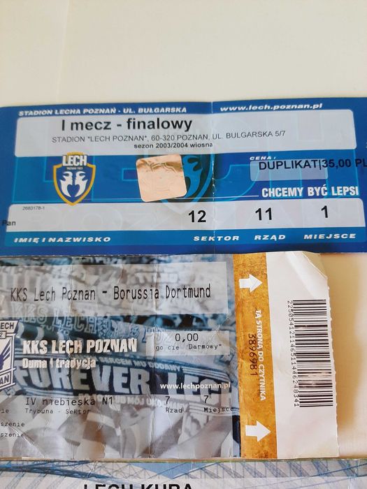 Lech Poznań unikatowe bilety kolekcjonerskie 4 szt