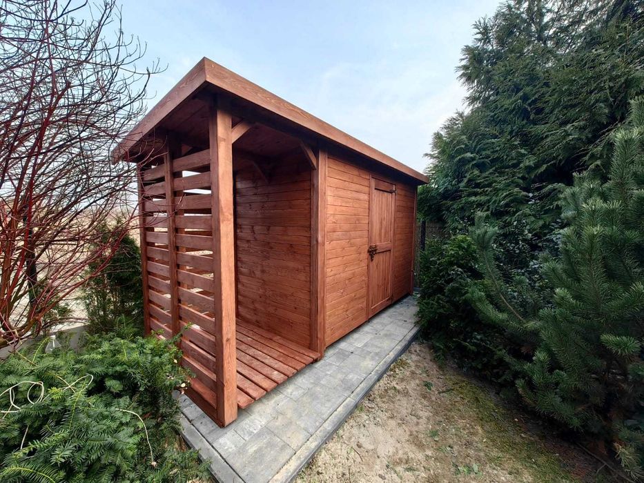 Domek narzędziowy z drewutnią 4 x 1,5m, solidna zabudowa ogrodowa