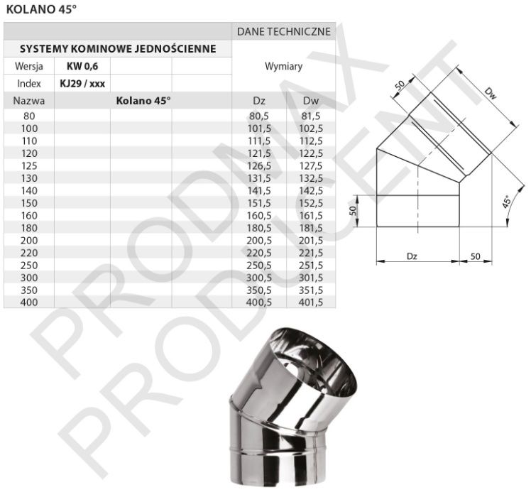 MEGA WYPRZEDAŻ!!! Kolano stałe żar fi 125 45 st. 1 mm PRODUCENT!