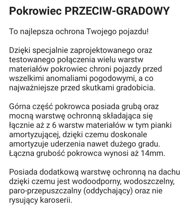 Pokrowiec przeciw gradowy 14mm nowy Suzuki Vitara ll