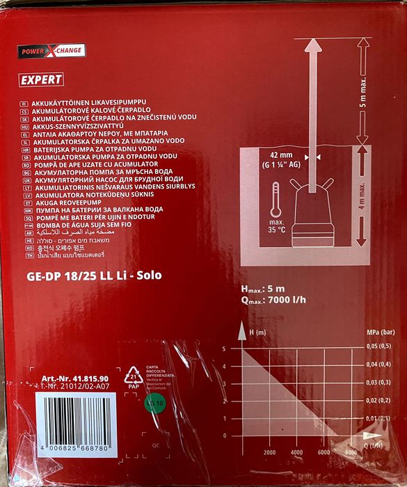 Bomba de água Einhell GE-DP 18/25 LL Li - Solo (Nova)