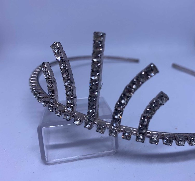 nowy spektakularny diadem ślubny vintage srebro stroik studniówka glam