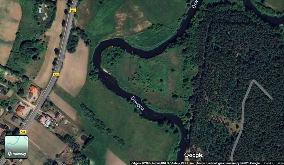 Działka 3,05 ha przy rzece Drwęca, łąka, pastwisko, las, ziemia orna