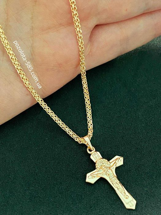 Позолоченная Цепочка "Плетение Классика" + Крестик. Позолота. Ланцюжок