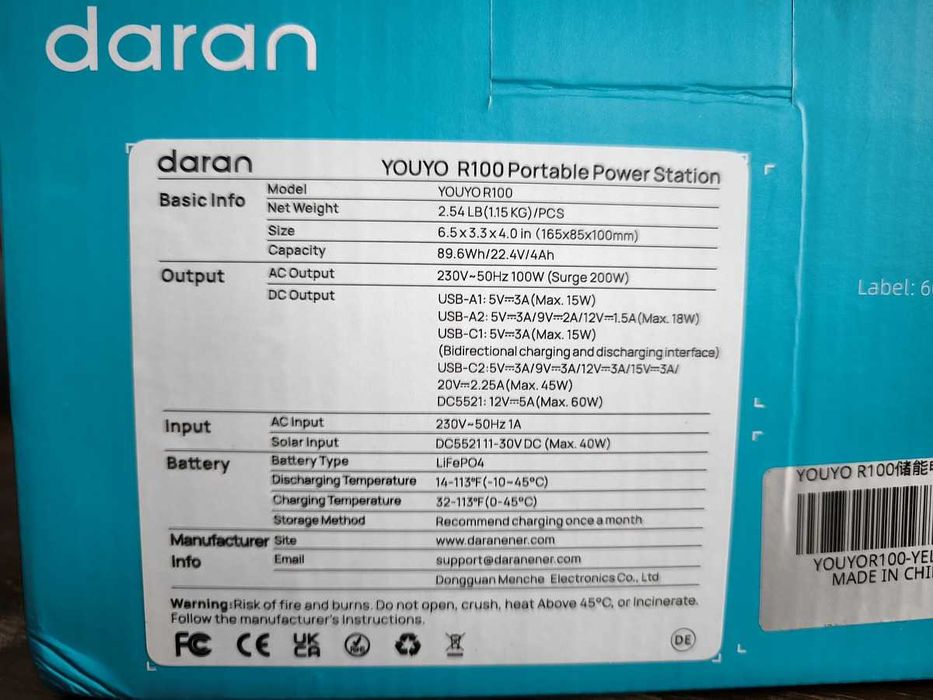 Przenośna Stacja Zasilania Daraner R100 100W 89.6Wh LiFePO4