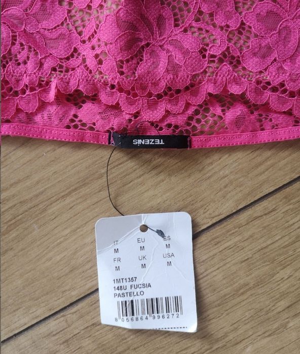 Top koronkowy neon róż Tezenis off shoulder NOWY z metką