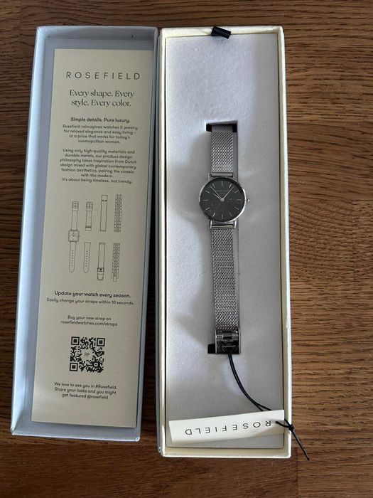 Srebrny nowy damski zegarek Rosefield na bransoletce prezent